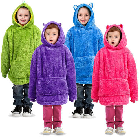 Kids Plush Animal Fleece Hoodie Blanket