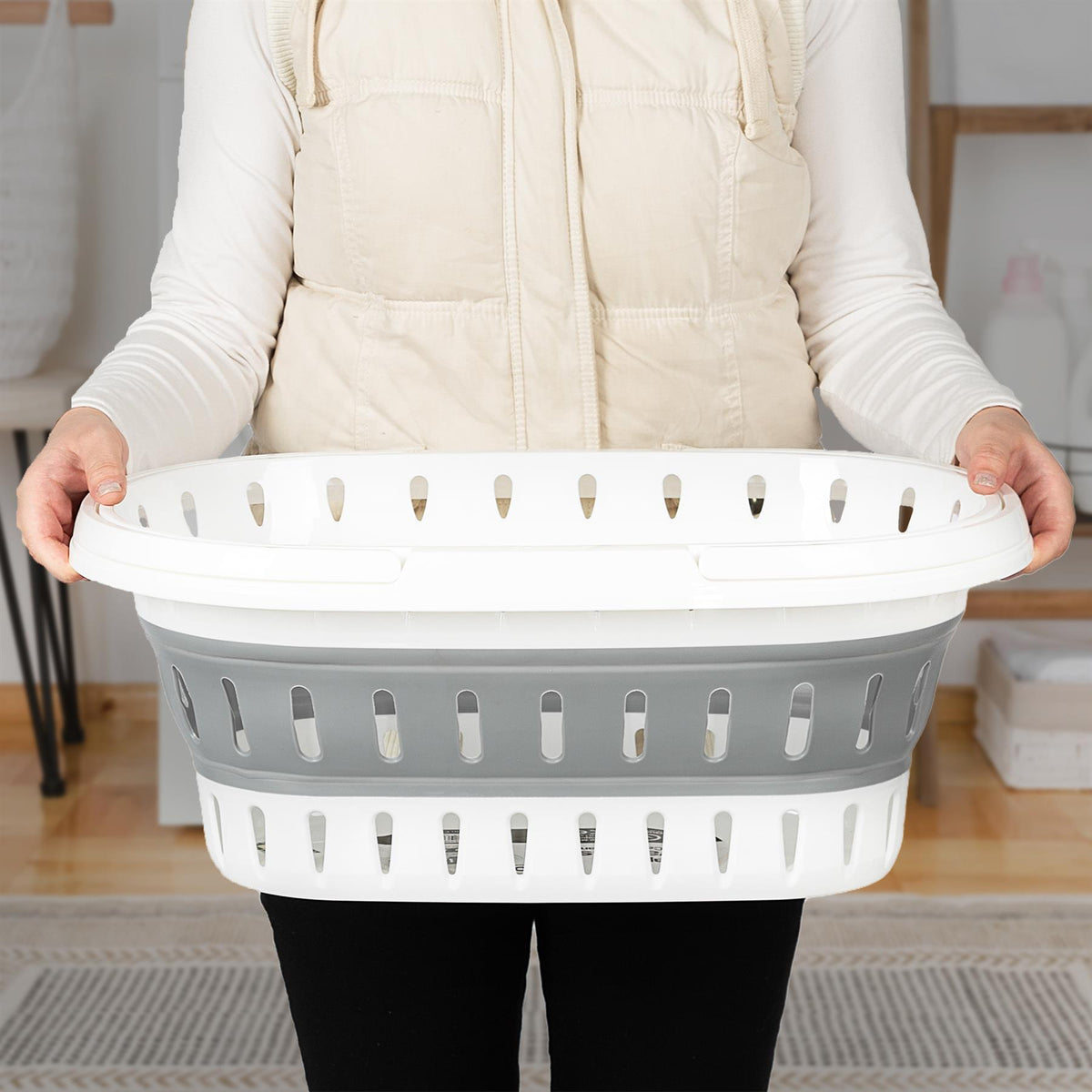 Collapsible Oval Basket With Carrying Handles