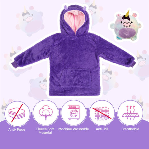 Kids Plush Animal Fleece Hoodie Blanket