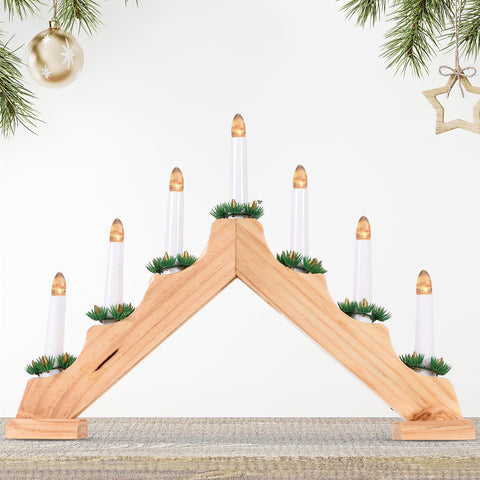 Battery Operated 7 Led Wood Candle Bridge - Natural