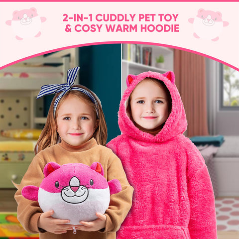 Kids Plush Animal Fleece Hoodie Blanket