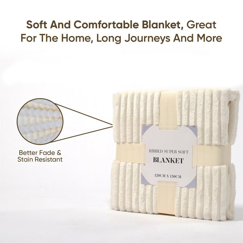 Ribbed Super Soft Blanket 120Cm X 150Cm - Cream