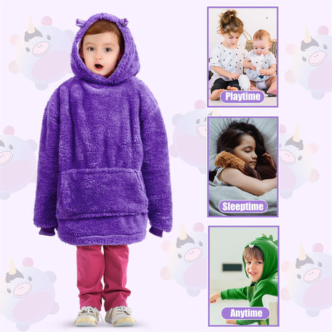 Kids Plush Animal Fleece Hoodie Blanket