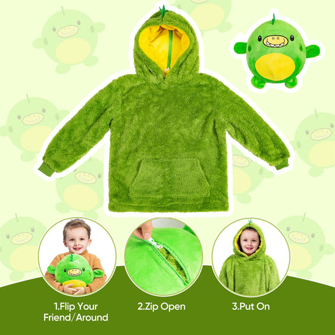 Kids Plush Animal Fleece Hoodie Blanket