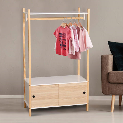 Wooden White Wardrobe Kids' Bedroom Wardrobe With Two Sliding Doors