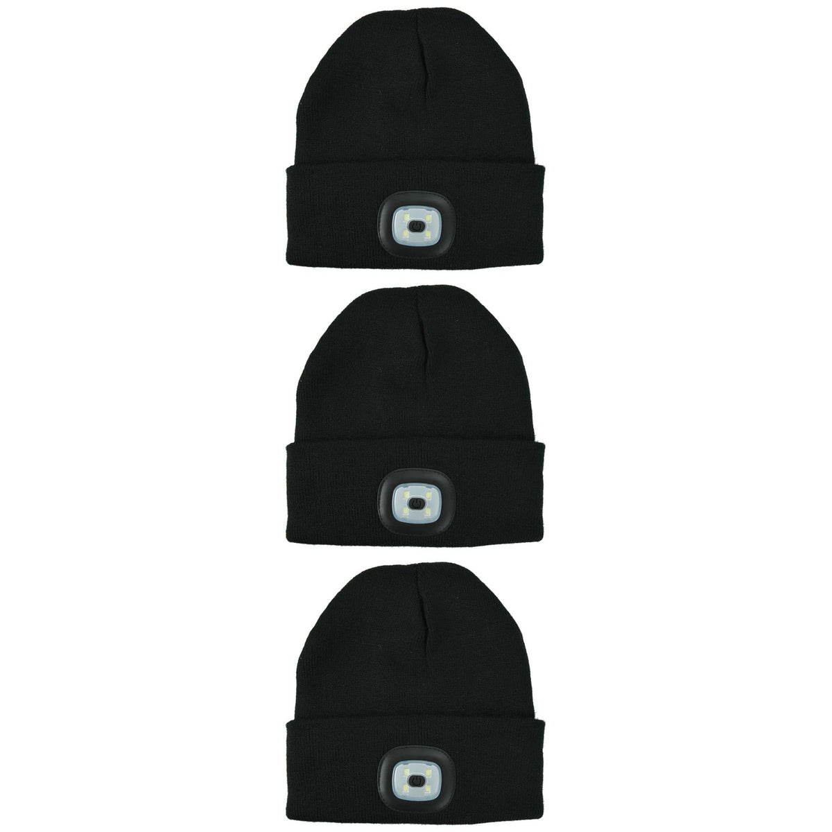 3 Pack Unisex LED Black Beanies