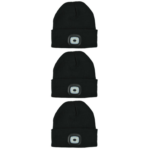 3 Pack Unisex LED Black Beanies