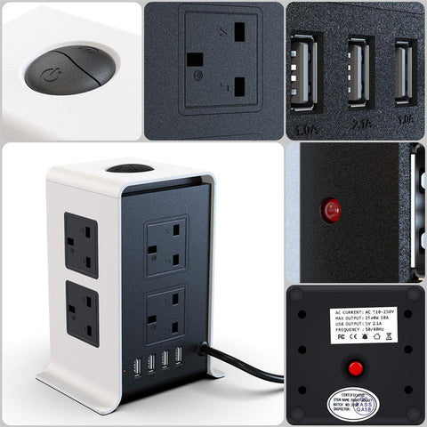 Extension Lead 8 AC Outlets 4 USB Ports 5m Plug