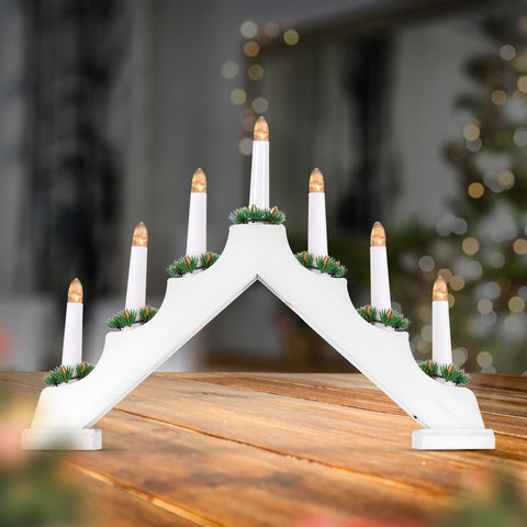 Battery Operated 7 Led Wood Candle Bridge - White