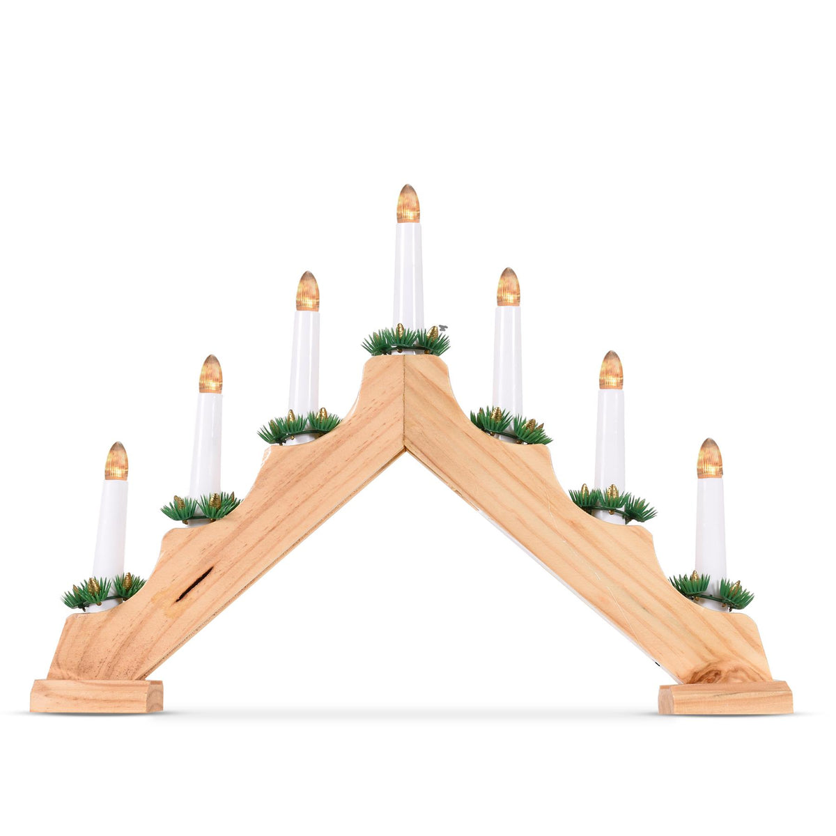 Battery Operated 7 Led Wood Candle Bridge - Natural