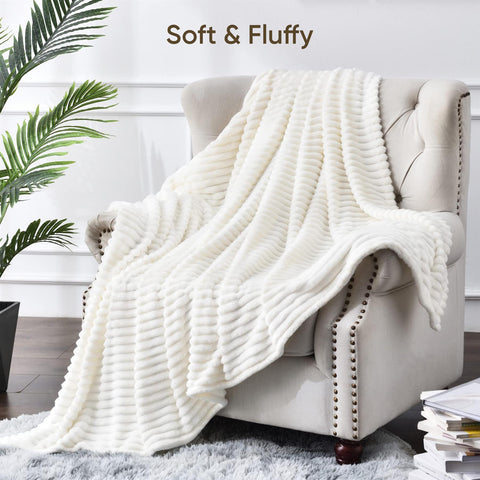 Ribbed Super Soft Blanket 120Cm X 150Cm - Cream