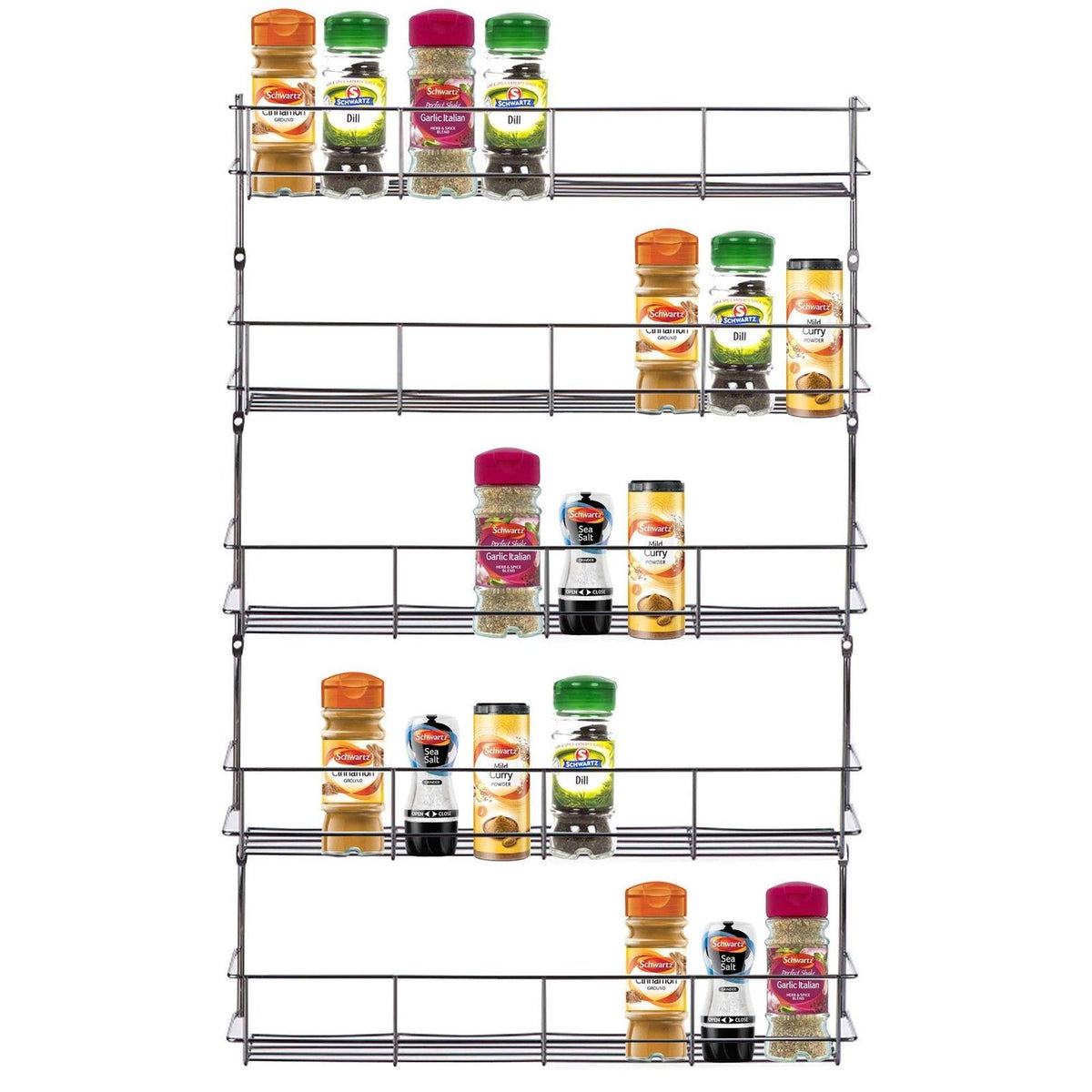 Door Mounted 5 Tier Chrome Spice Rack