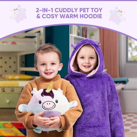 Kids Plush Animal Fleece Hoodie Blanket