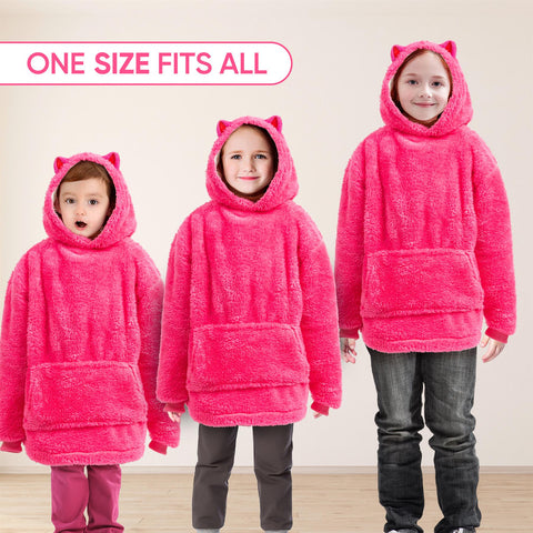 Kids Plush Animal Fleece Hoodie Blanket