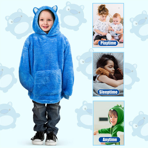 Kids Plush Animal Fleece Hoodie Blanket