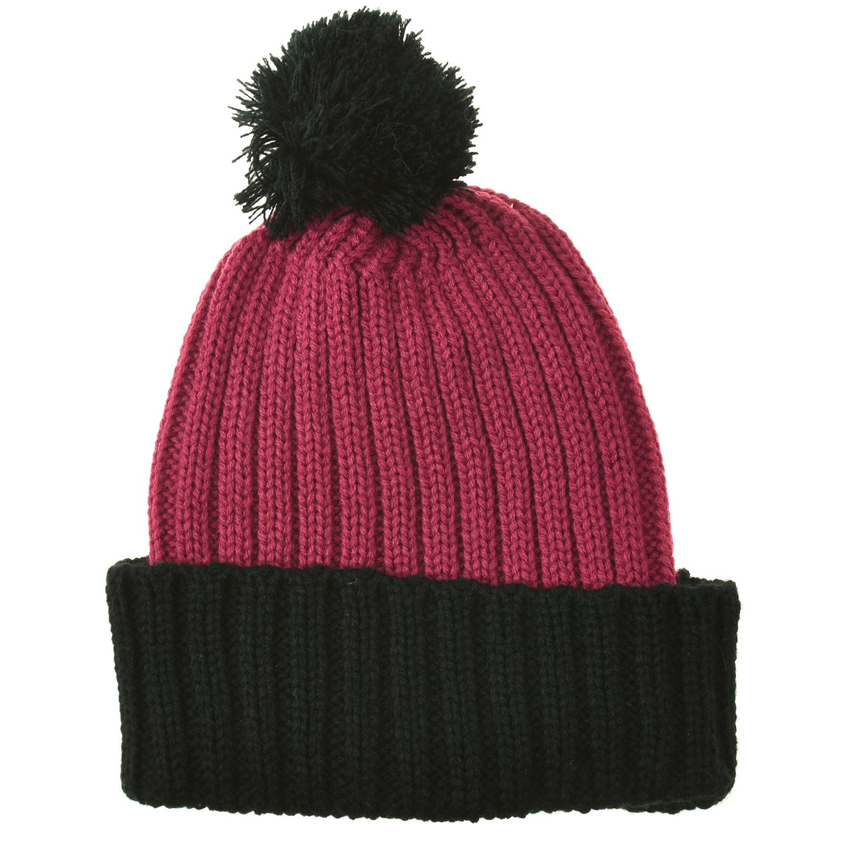 Girls Fashion Bobble Hat Red Black