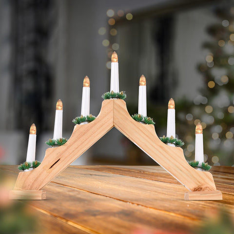 Battery Operated 7 Led Wood Candle Bridge - Natural