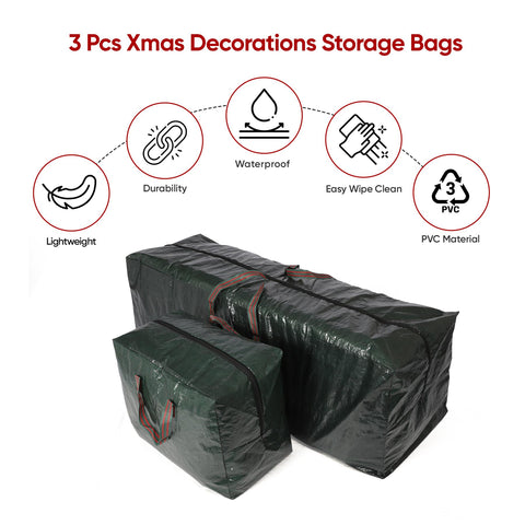 3 PC Set Storage Bags for Christmas Xmas Tree & Decorations