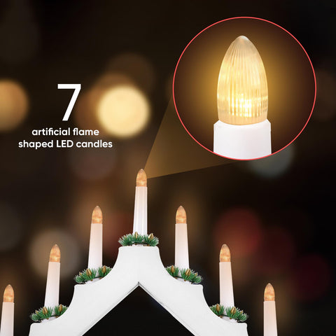 Battery Operated 7 Led Wood Candle Bridge - White