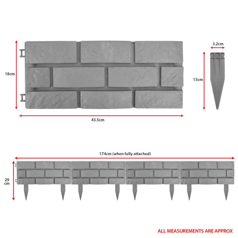 4Pk Grey Brick Effect Lawn Edging