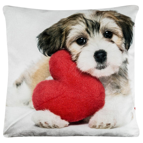 Animal Print Velvet Cushion Covers Plush 45Cm X 45Cm Puppy With Heart