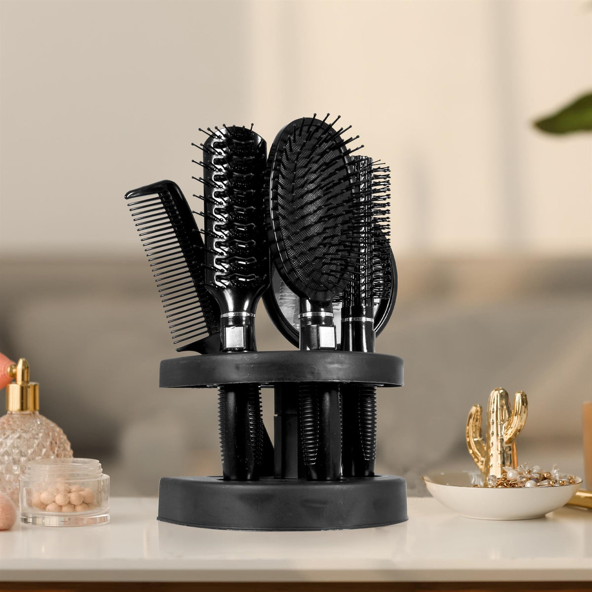 5Pcs Hair Brush Set With Comb and Mirror