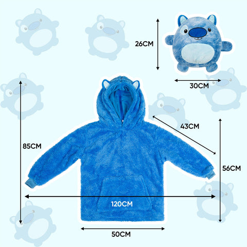 Kids Plush Animal Fleece Hoodie Blanket