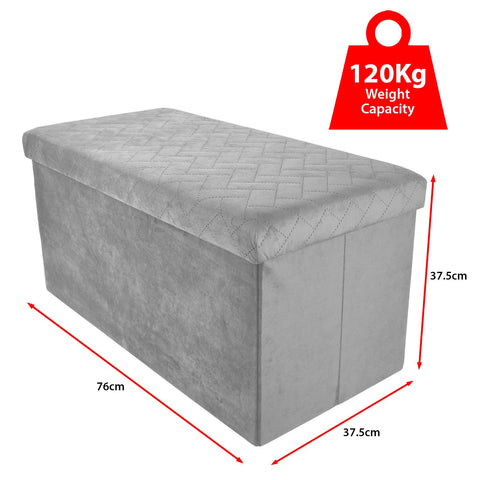 Foldable Storage Bench Velvet Ottoman Light Grey