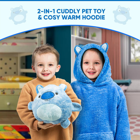 Kids Plush Animal Fleece Hoodie Blanket