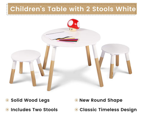 Round Table With 2 Stools White And Brown Wooden Table Chairs