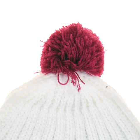 Girls Fashion Bobble Hat White Red