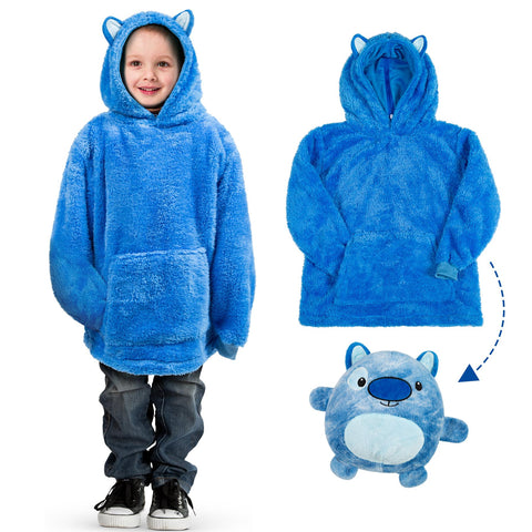 Kids Plush Animal Fleece Hoodie Blanket