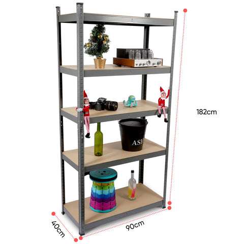 5 Tier Heavy Duty Metal Shelving 180 X 90 X 40Cm