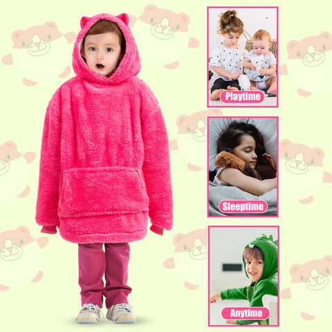 Kids Plush Animal Fleece Hoodie Blanket