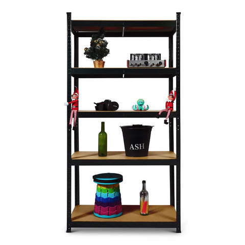 5 Tier Metal Shelving Unit 180 X 90 X 40Cm Black