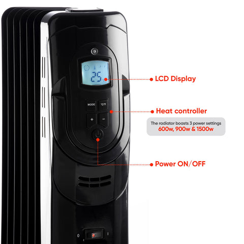 1500W 7 Fin Oil Filled Radiator Heater With LCD Display