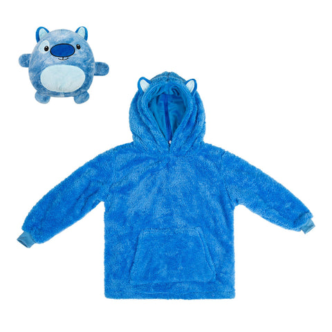 Kids Plush Animal Fleece Hoodie Blanket