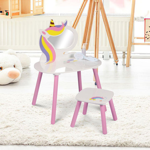 Unicorn Vanity Table With Mirror And Stool Girls Wooden Bedroom Furniture