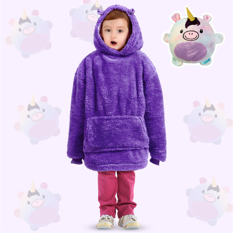 Kids Plush Animal Fleece Hoodie Blanket