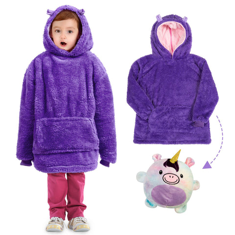 Kids Plush Animal Fleece Hoodie Blanket