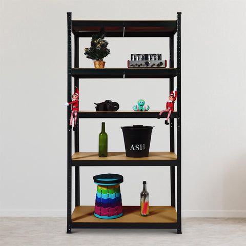 5 Tier Metal Shelving Unit 180 X 90 X 40Cm Black