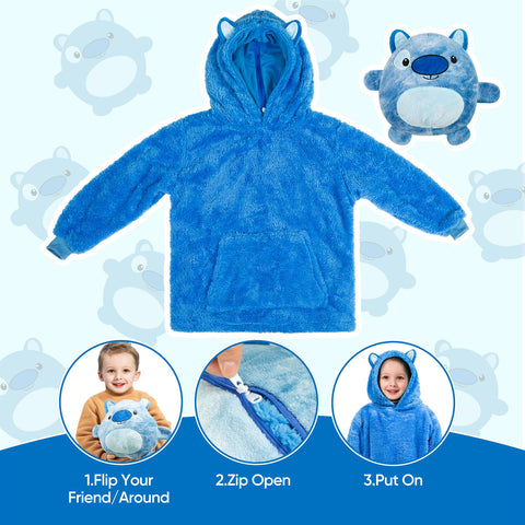 Kids Plush Animal Fleece Hoodie Blanket