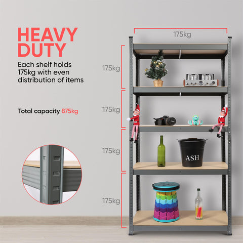 5 Tier Heavy Duty Metal Shelving 180 X 90 X 40Cm