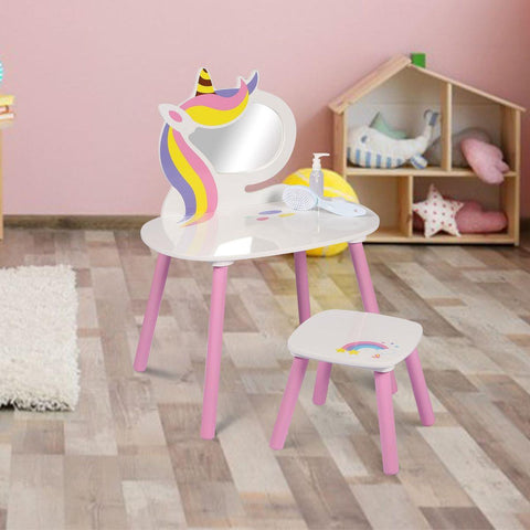 Unicorn Vanity Table With Mirror And Stool Girls Wooden Bedroom Furniture