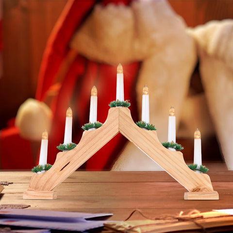 Battery Operated 7 Led Wood Candle Bridge - Natural