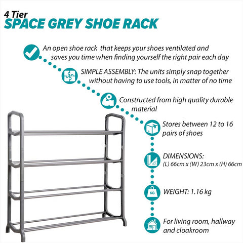 4 Tier Shoe Rack Grey